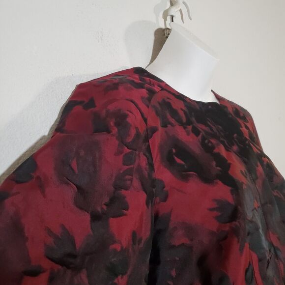 Ann Taylor Jacket 6 Red Dark Romantic Floral Bubble Hem Peplum Goth Moody - Picture 4 of 9